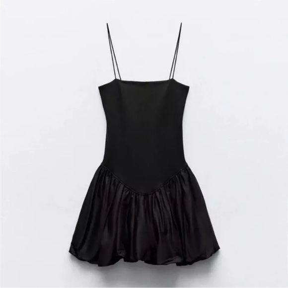 Zara MIXED RIB POPLIN BALLOON DRESS - Picture 8 of 11